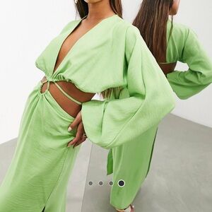 Cut out midi dress sundress in apple green lime green color